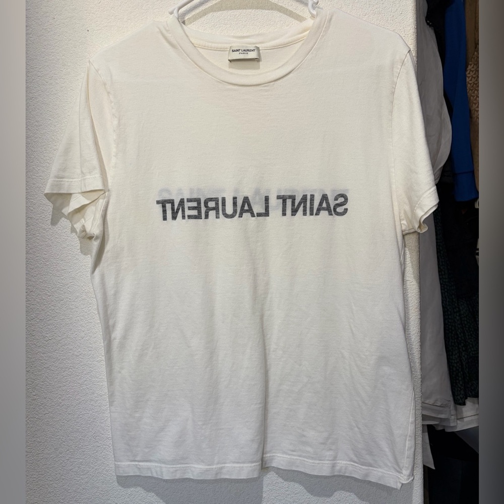 Saint Laurent White Tee with Black Logo